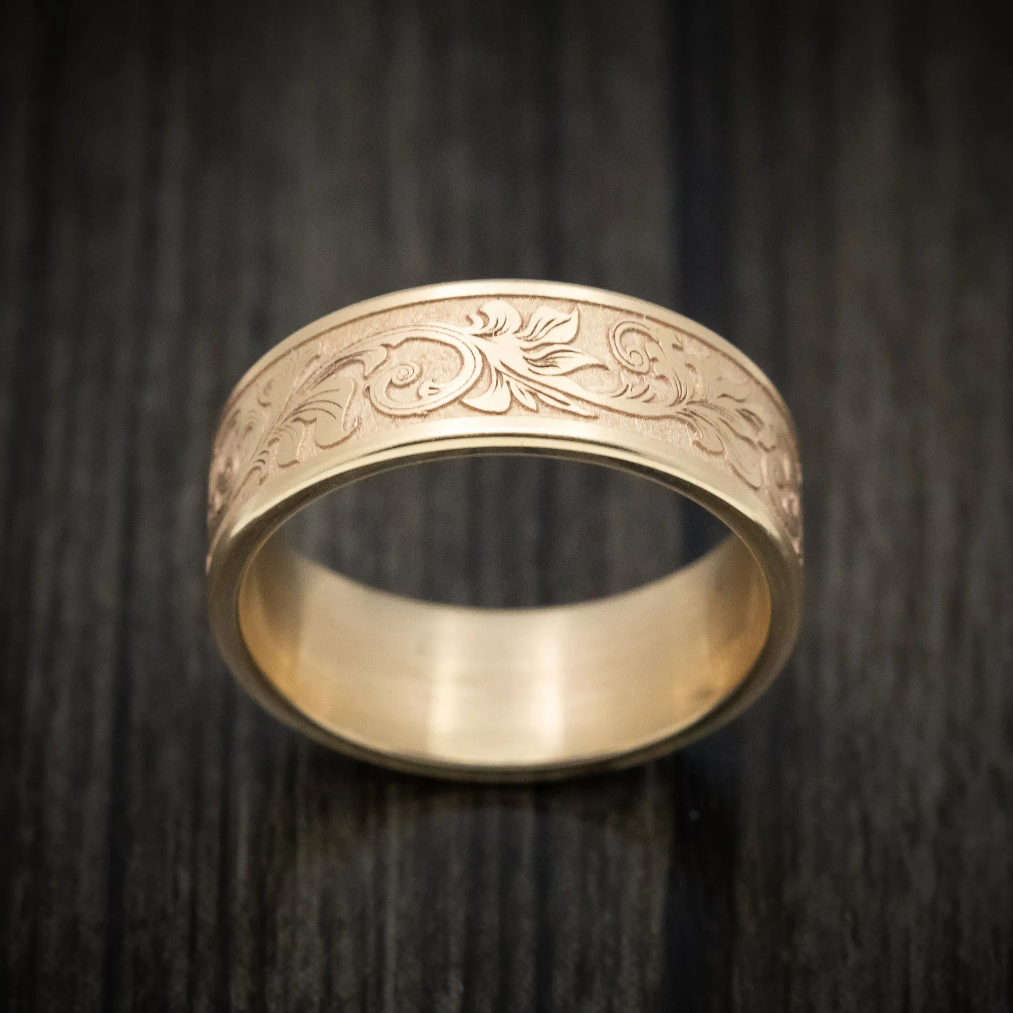 14K Yellow Gold Vintage Floral Design Wedding Men's Band