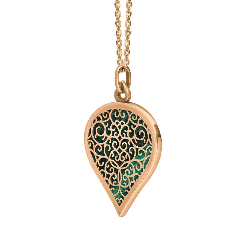 18ct Rose Gold Malachite Flore Filigree Large Heart Necklace