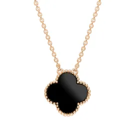 18ct Rose Gold Whitby Jet Bloom Large Four Leaf Clover Ball Edge Chain Necklet