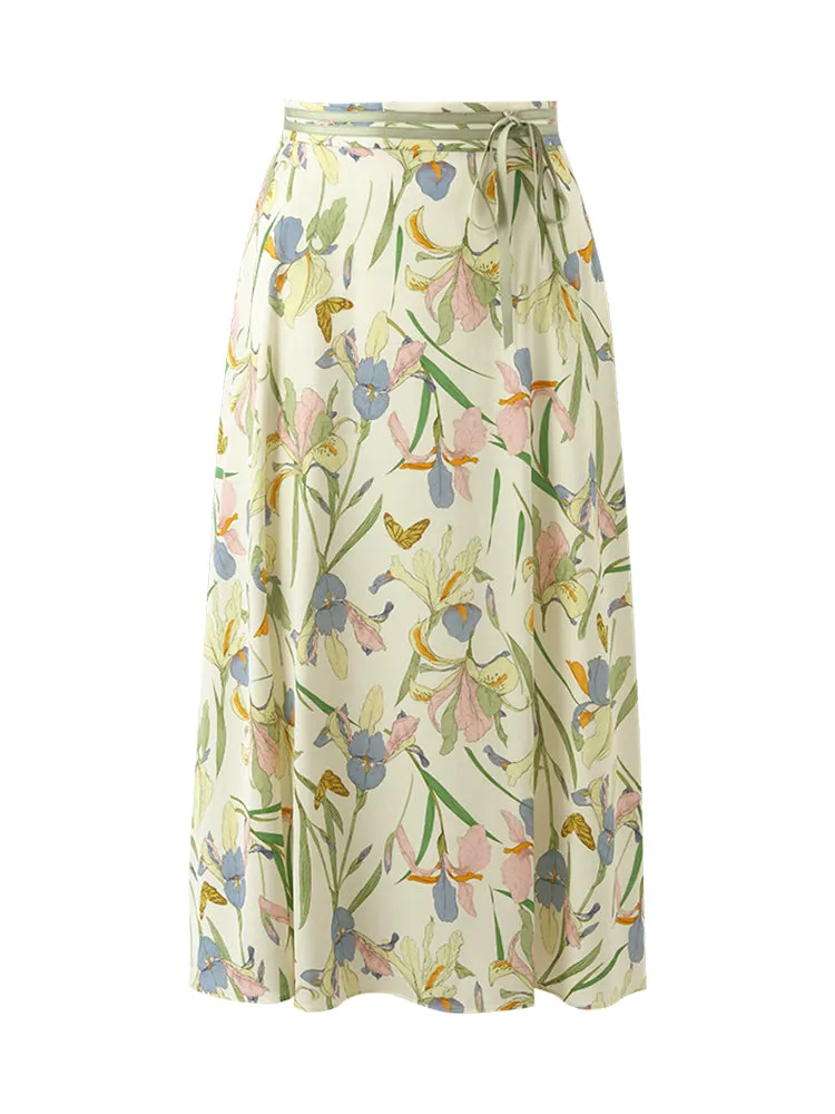 19 Momme Mulberry Silk Iris Printed Women Half Skirt