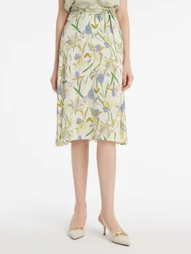 19 Momme Mulberry Silk Iris Printed Women Half Skirt