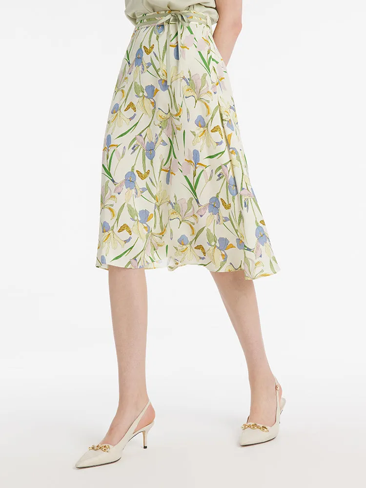 19 Momme Mulberry Silk Iris Printed Women Half Skirt