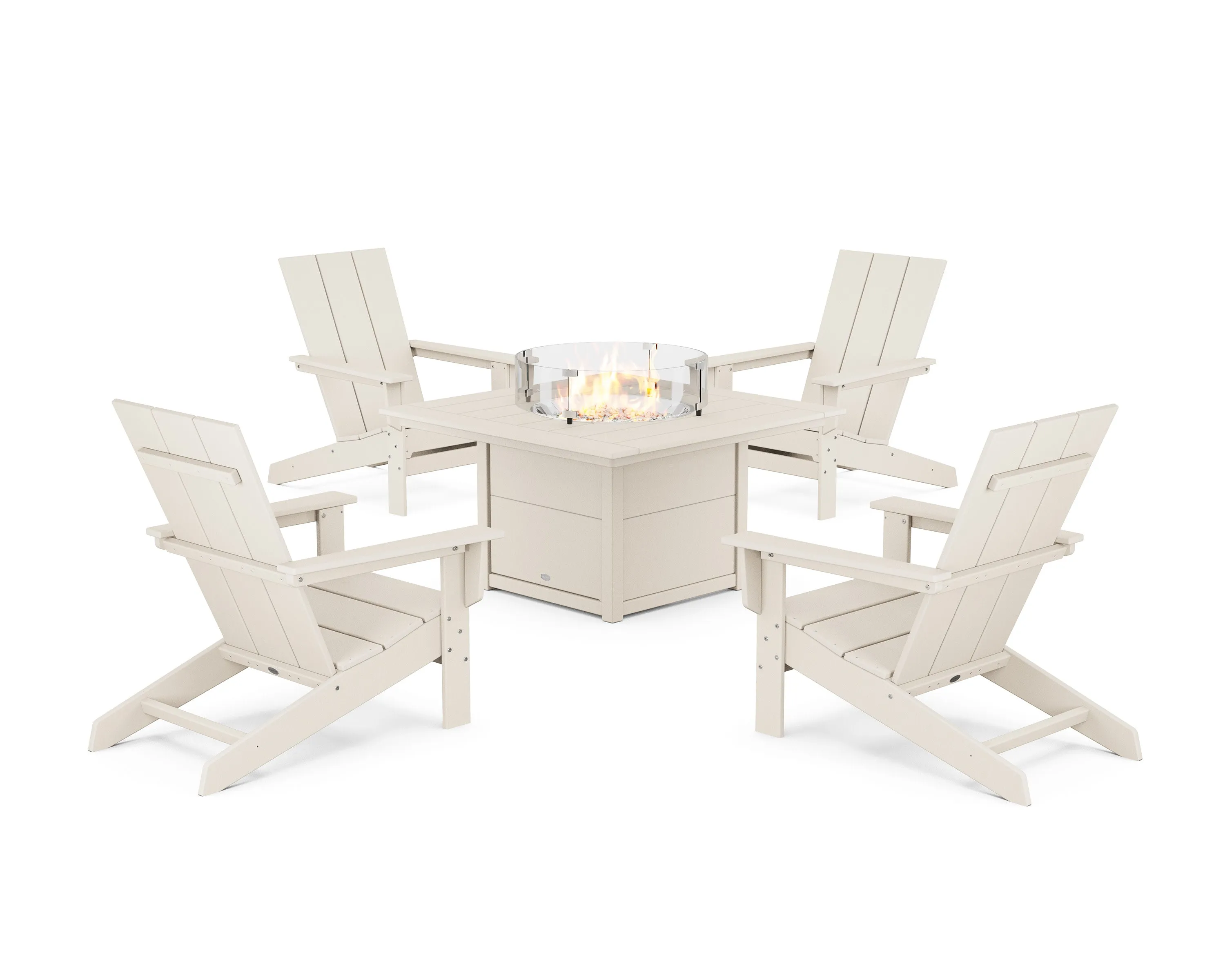 5-Piece Modern Studio Adirondack Conversation Set with Fire Pit Table