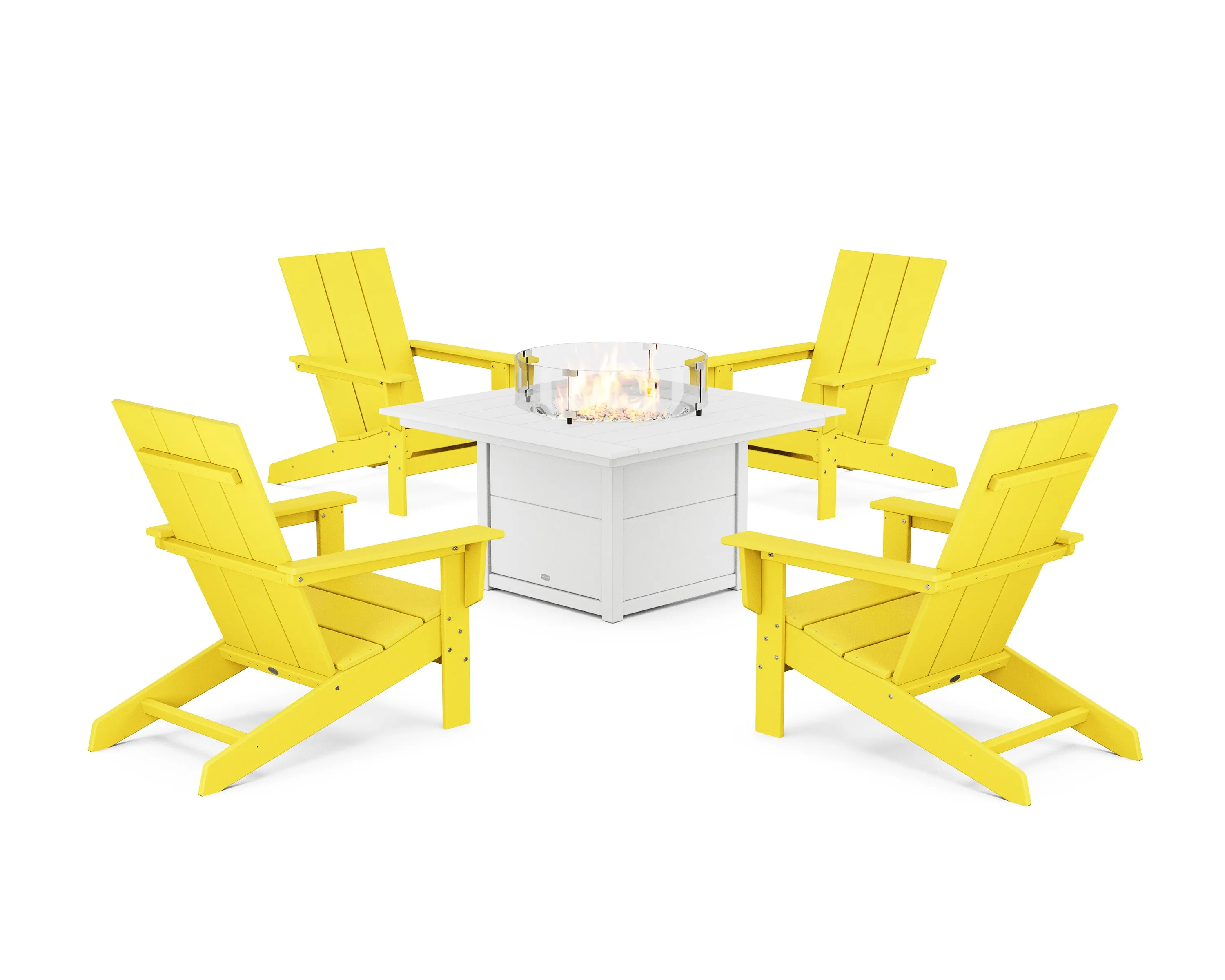 5-Piece Modern Studio Adirondack Conversation Set with Fire Pit Table