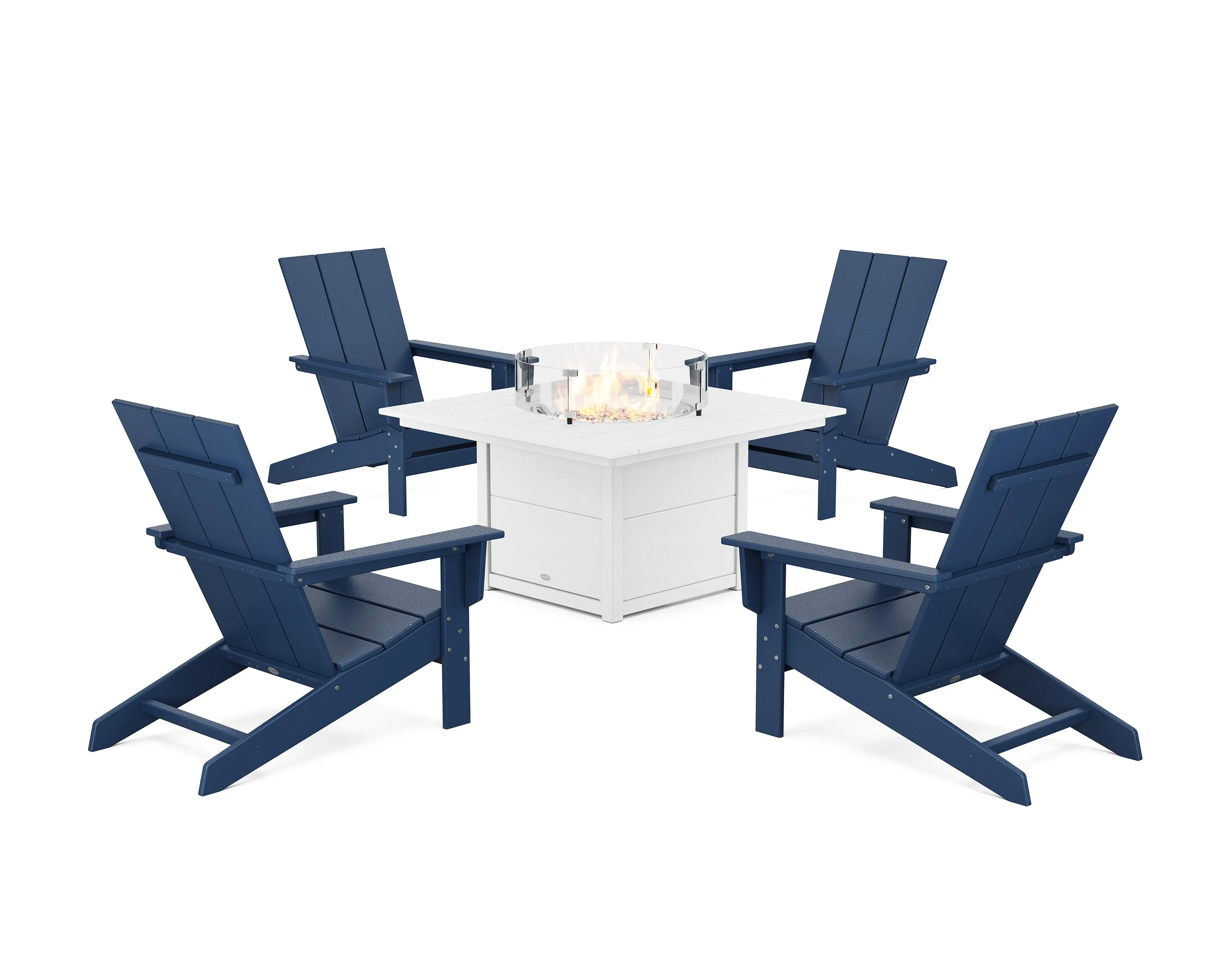 5-Piece Modern Studio Adirondack Conversation Set with Fire Pit Table