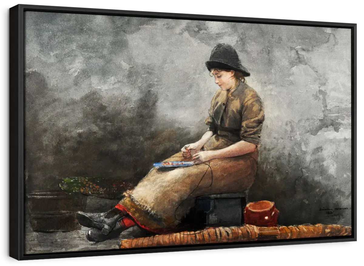 A Fishergirl Baiting Lines Wall Art