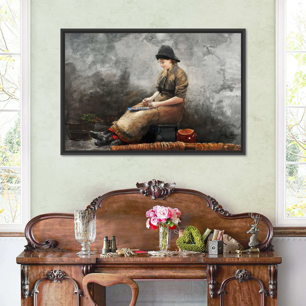 A Fishergirl Baiting Lines Wall Art