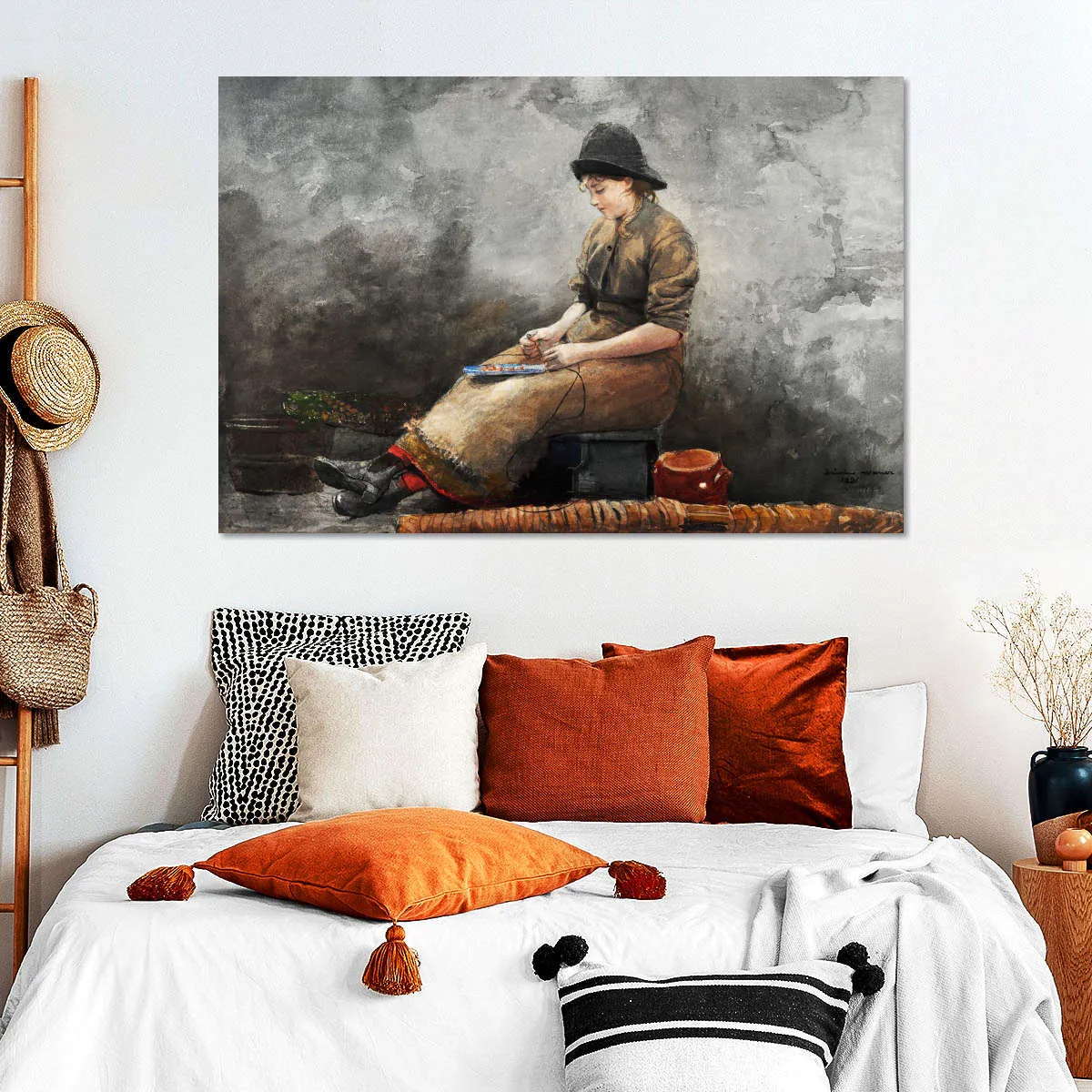 A Fishergirl Baiting Lines Wall Art