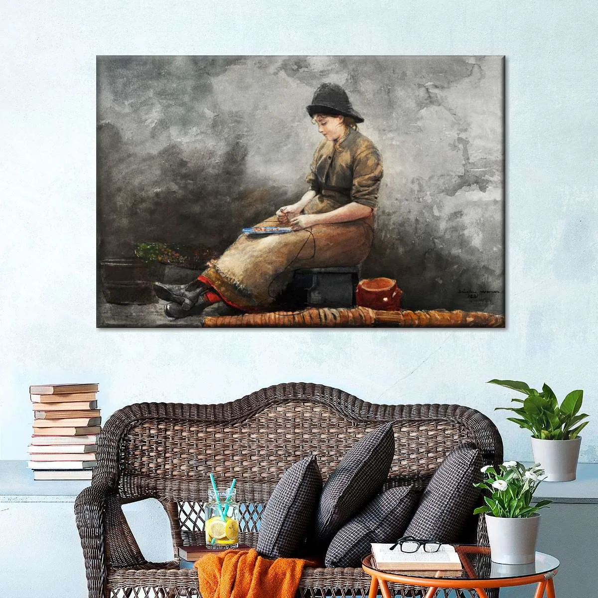 A Fishergirl Baiting Lines Wall Art