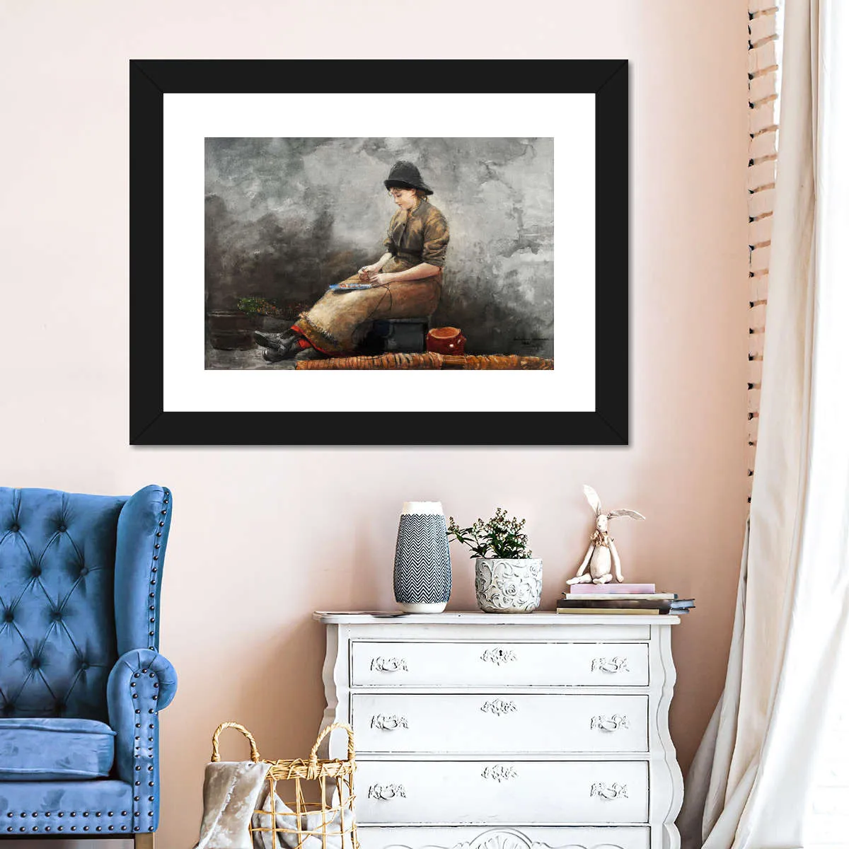 A Fishergirl Baiting Lines Wall Art