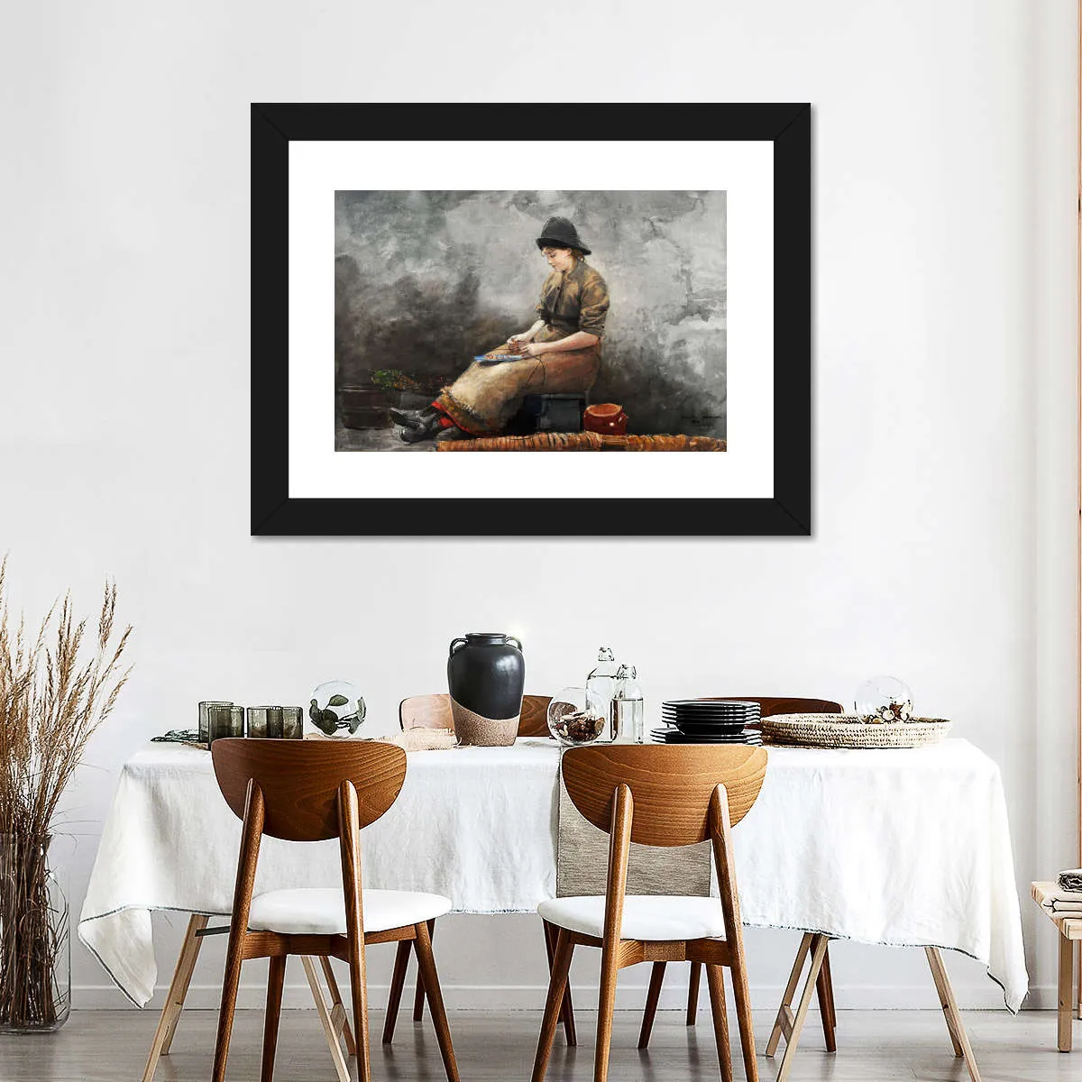 A Fishergirl Baiting Lines Wall Art