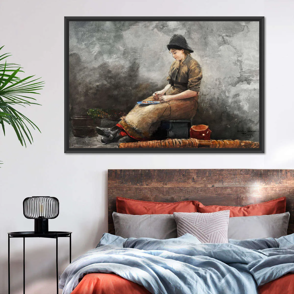 A Fishergirl Baiting Lines Wall Art