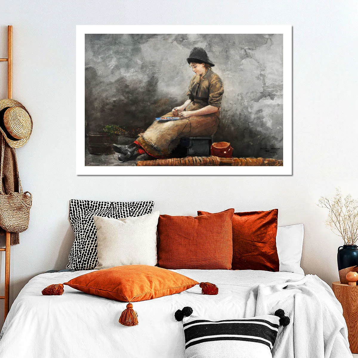 A Fishergirl Baiting Lines Wall Art