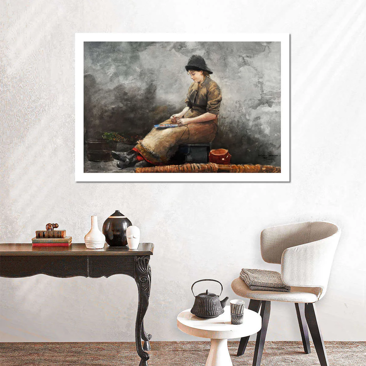 A Fishergirl Baiting Lines Wall Art