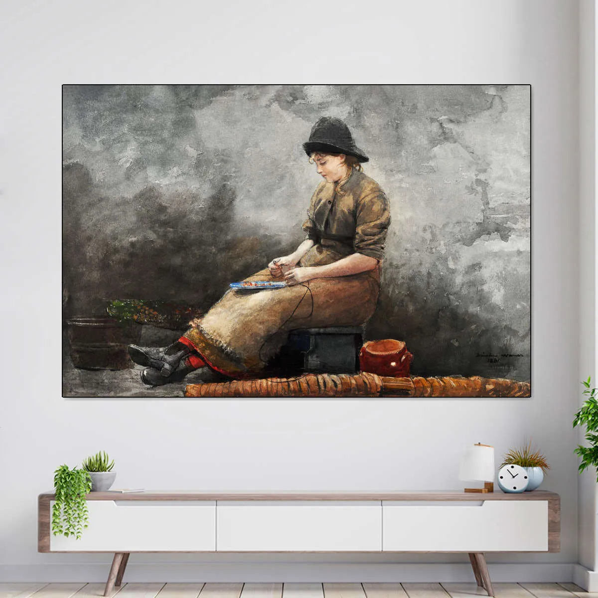 A Fishergirl Baiting Lines Wall Art