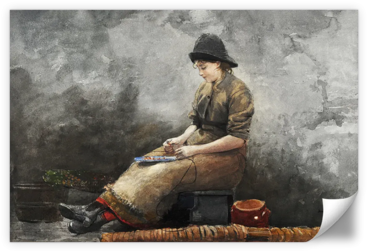 A Fishergirl Baiting Lines Wall Art