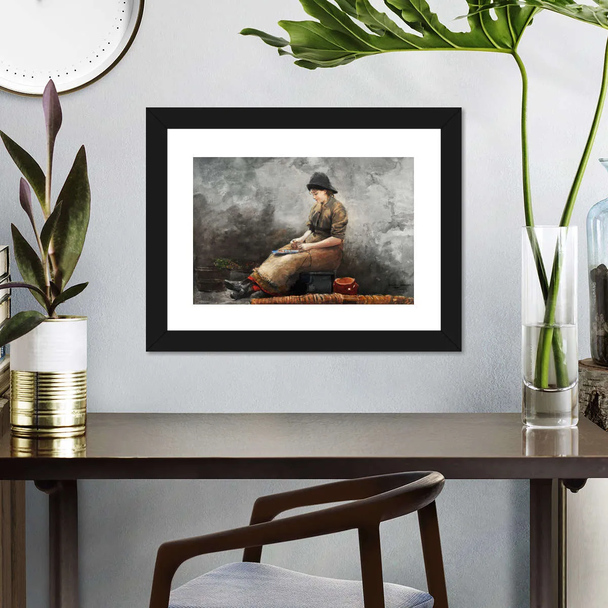 A Fishergirl Baiting Lines Wall Art