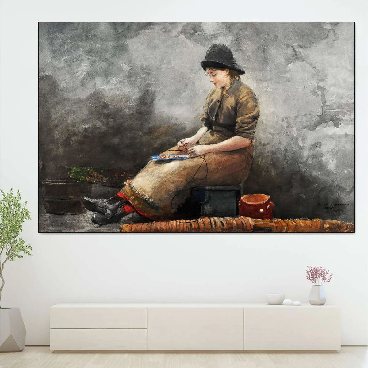 A Fishergirl Baiting Lines Wall Art