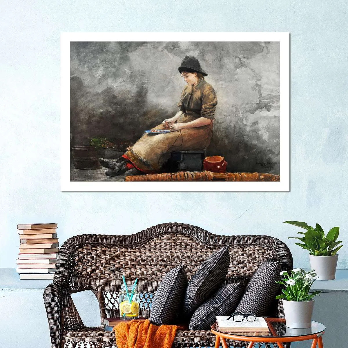 A Fishergirl Baiting Lines Wall Art