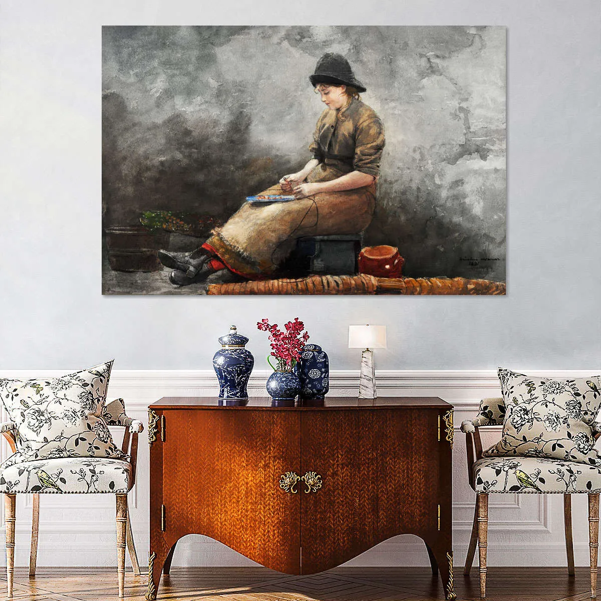 A Fishergirl Baiting Lines Wall Art