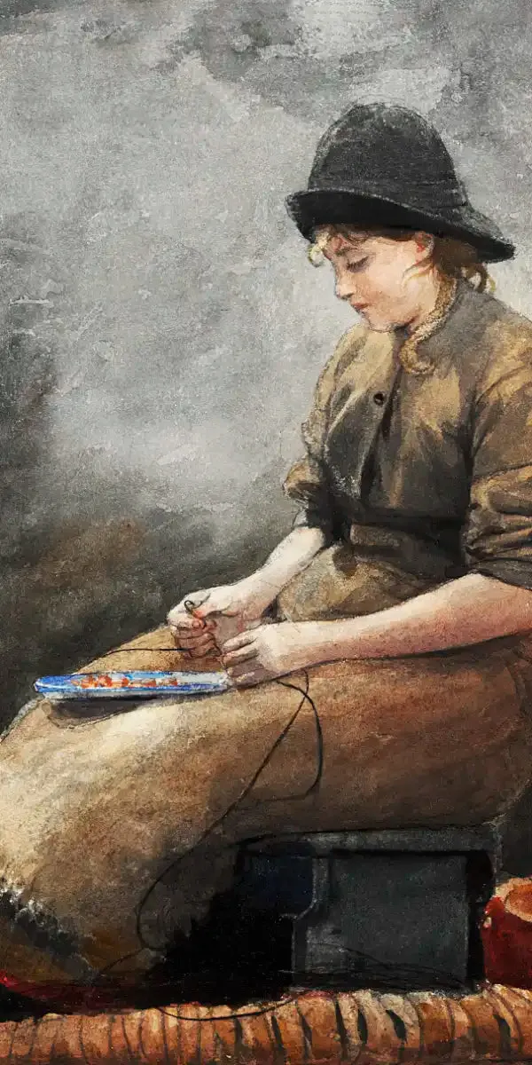 A Fishergirl Baiting Lines Wall Art