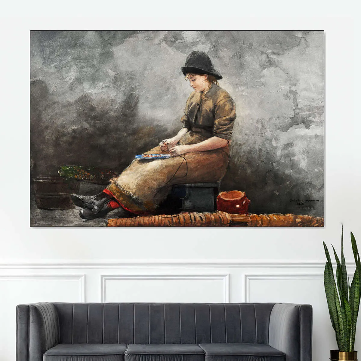 A Fishergirl Baiting Lines Wall Art