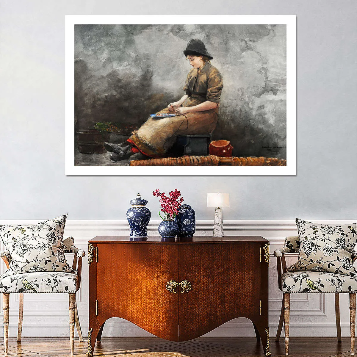 A Fishergirl Baiting Lines Wall Art