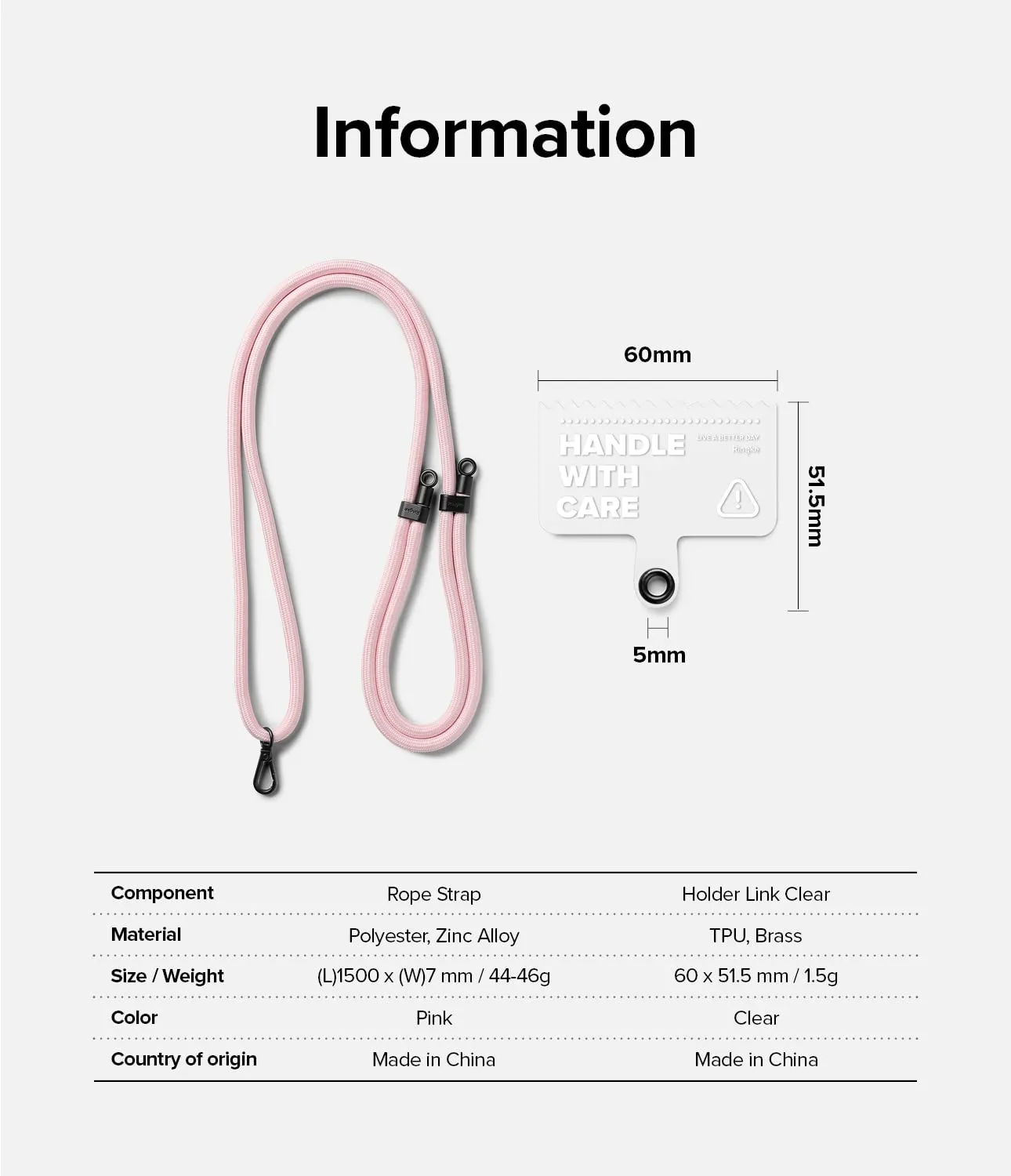 Adjustable Crossbody Polyester Rope Lanyard (Holder Link Strap with Clear TPU Tag) - Pink