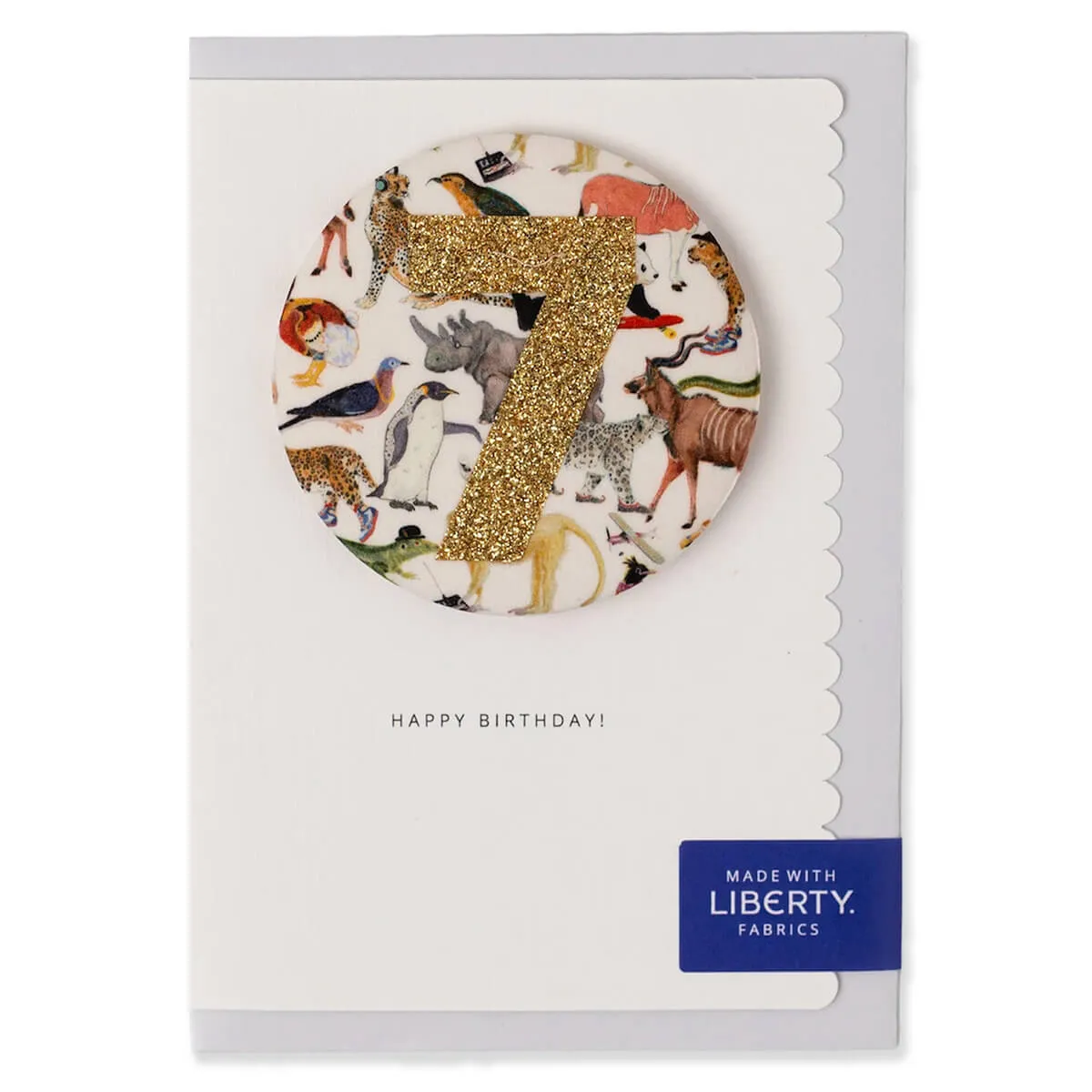 Age 7 Badge Greetings Card in Queue For The Zoo Liberty Print by The Charming Press