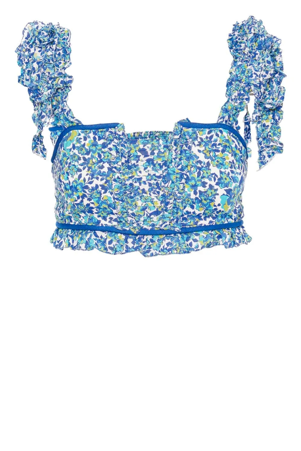 Ariane Blue Net Tie Shoulder Cropped Top