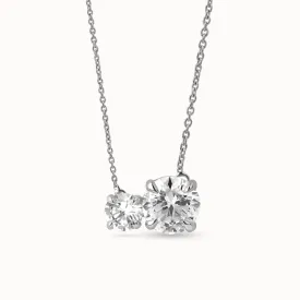 Asymmetrical Round Diamond Toi et Moi Necklace