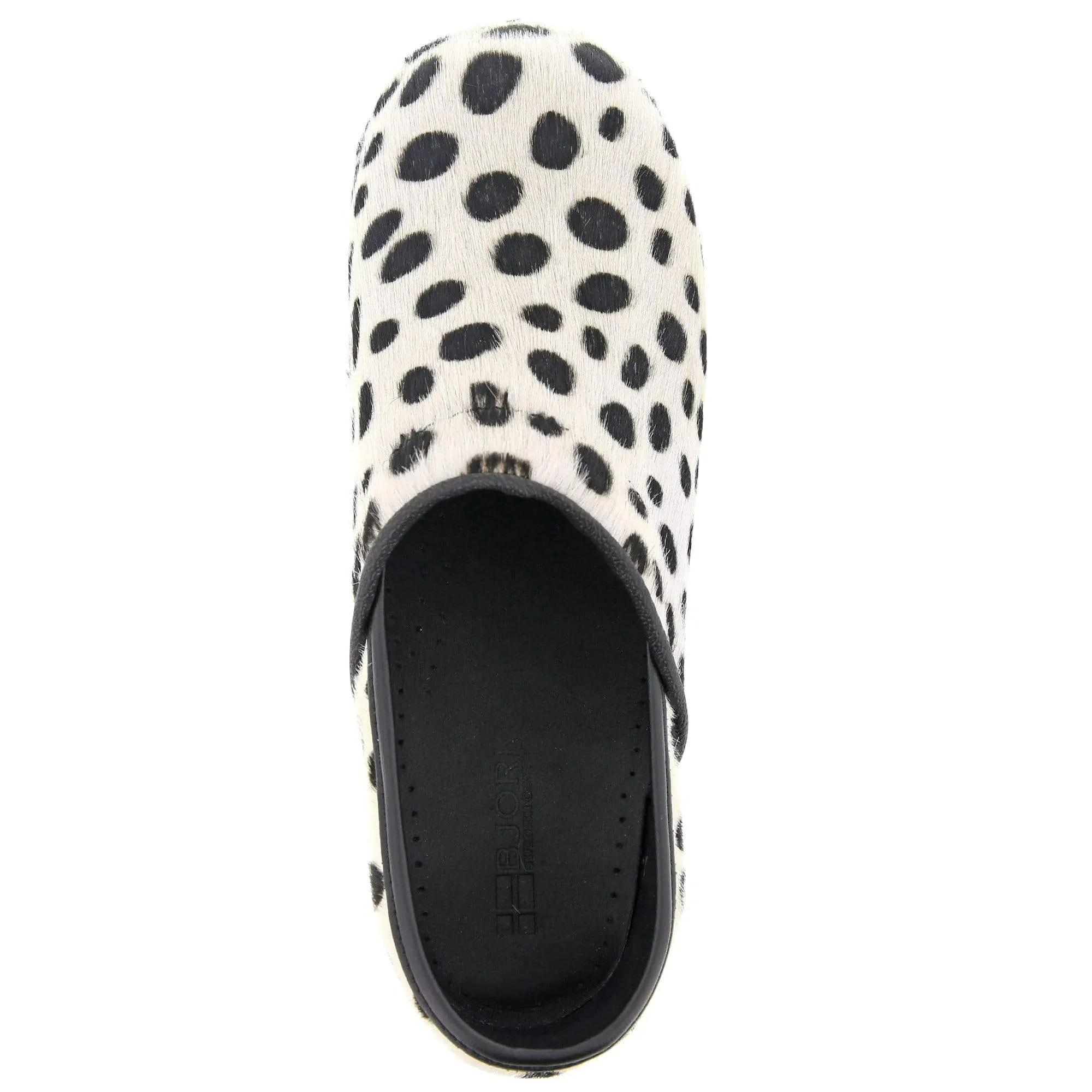 BJORK PROFESSIONAL Safari Leather and Fur Clogs in Ocelot Print - CLOSEOUT