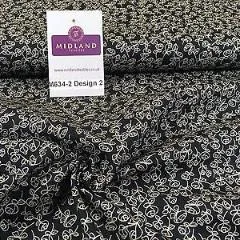 Black And White Floral Printed 100% Cotton Poplin Craft Fabric 45" M634