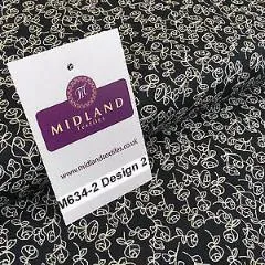 Black And White Floral Printed 100% Cotton Poplin Craft Fabric 45" M634