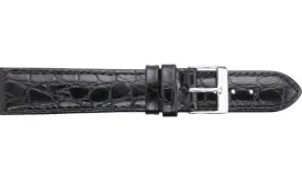 Black Crocodile Grained Leather Watch Strap