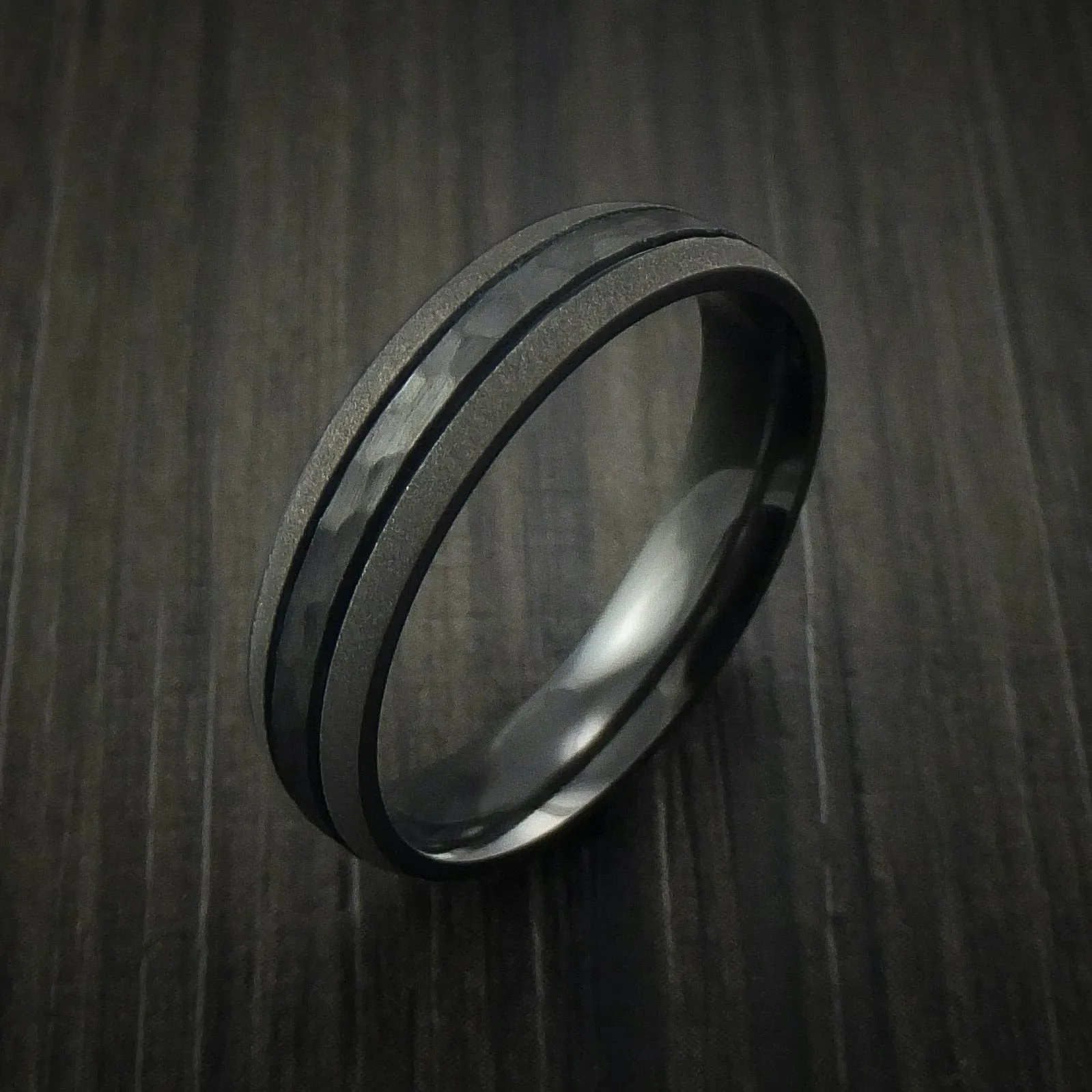 Black Titanium Men's Band with Hammered Center Custom Made