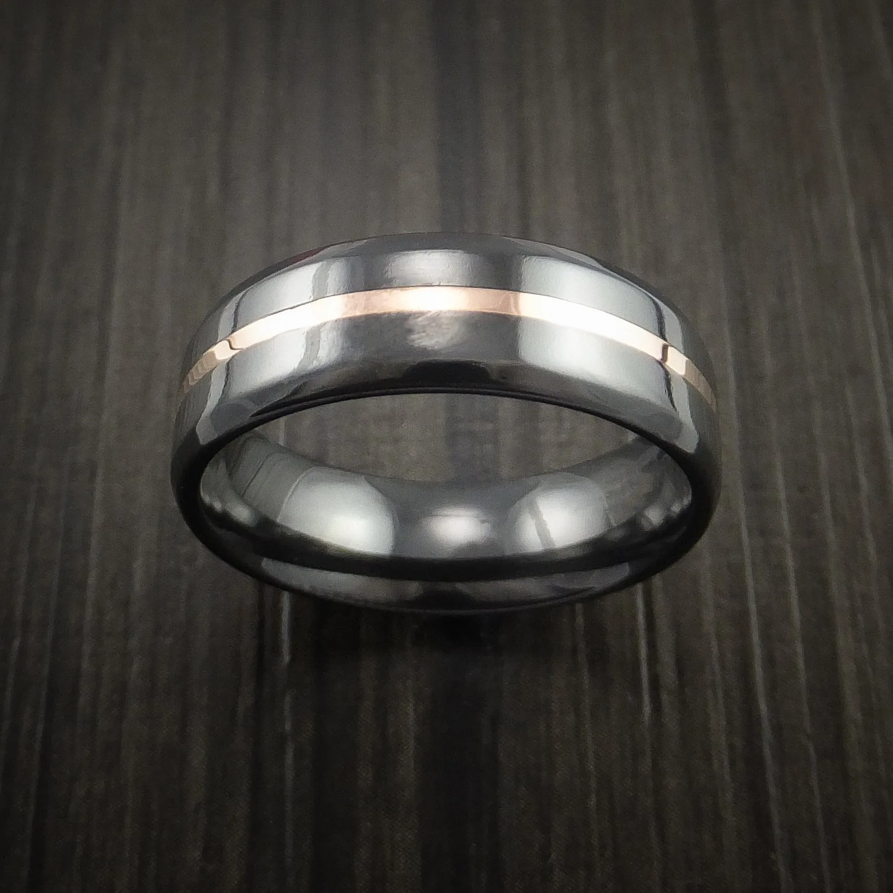 Black Titanium Men's Band with Rose Gold Center Inlay Custom Made