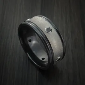 Black Titanium Men's Ring with Titanium Inlay and Black Diamonds