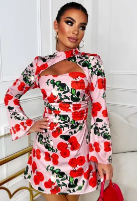 Buy Me Roses Pink Long Sleeve Satin Cut Out Mini Dress