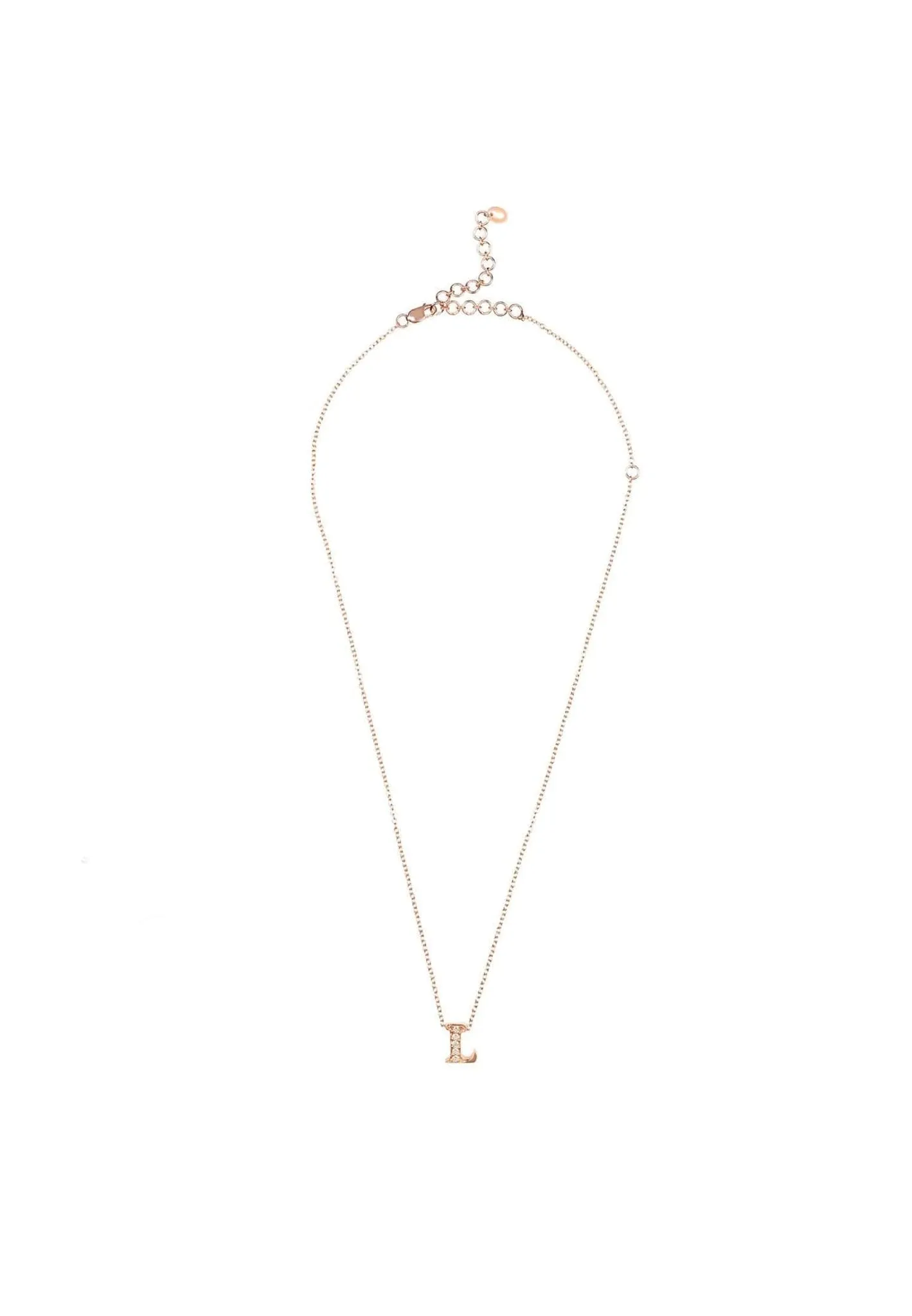 Diamond Initial Letter Pendant Necklace Rose Gold L