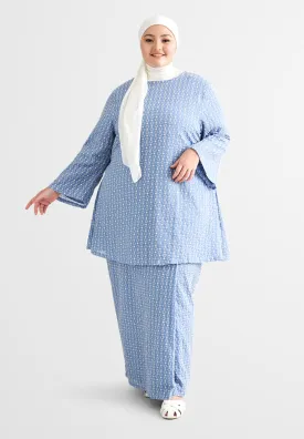 Elmira Cotton Embroidery Eyelet Kurung Pahang Set - Sky Blue