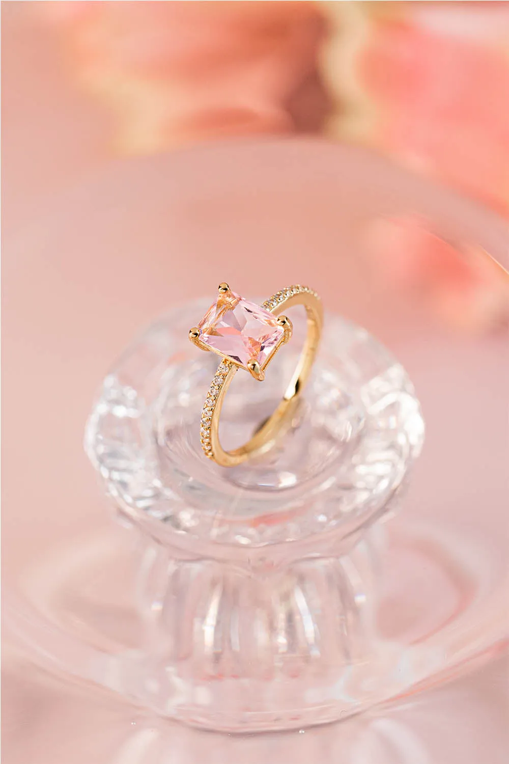 Emerald Ring Pink 14K Gold Plated