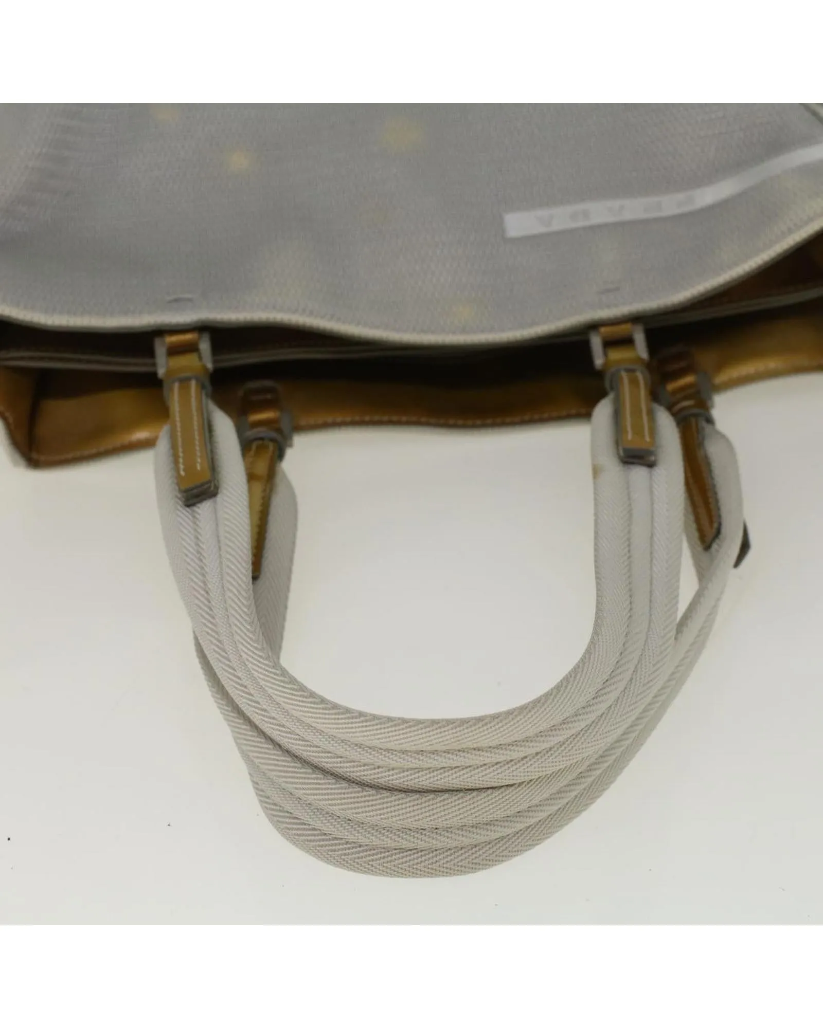 Enamel Gray Nylon Hand Bag with Gold Accents