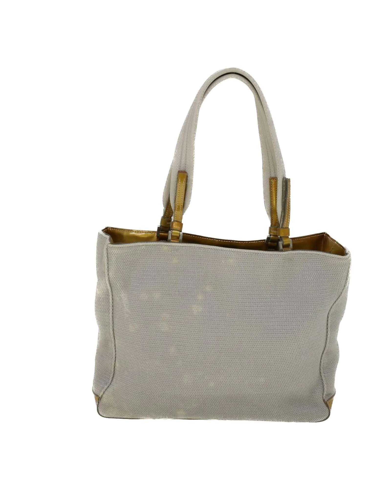 Enamel Gray Nylon Hand Bag with Gold Accents