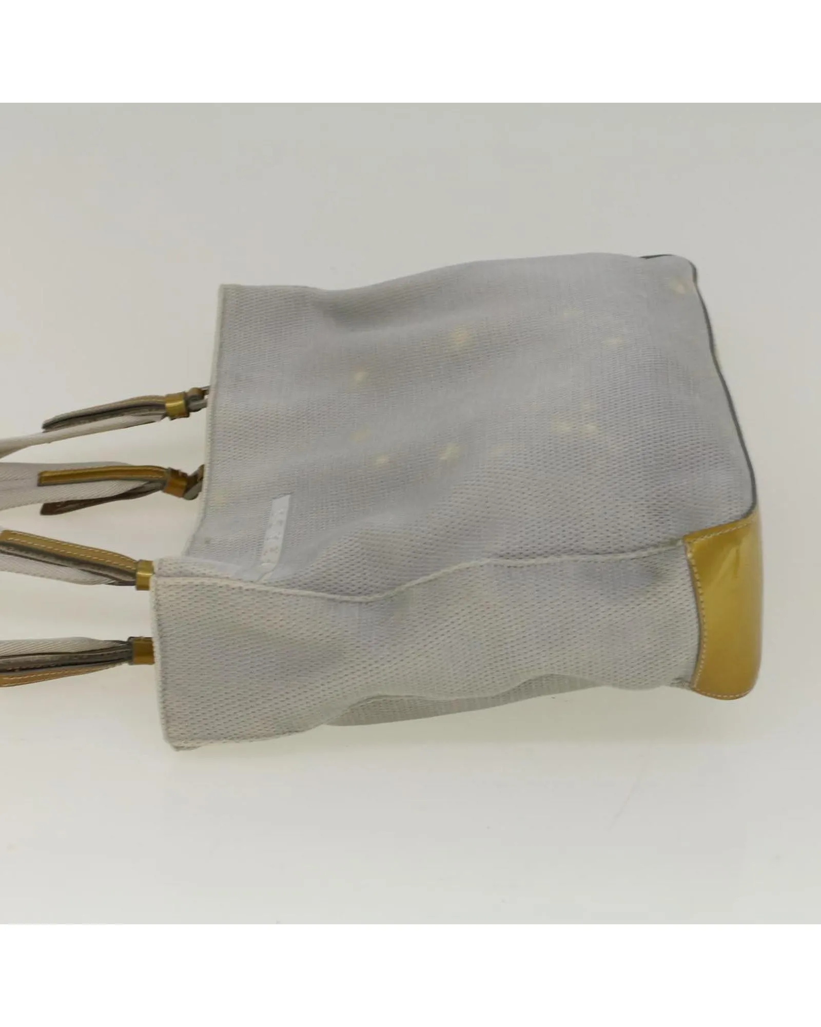 Enamel Gray Nylon Hand Bag with Gold Accents