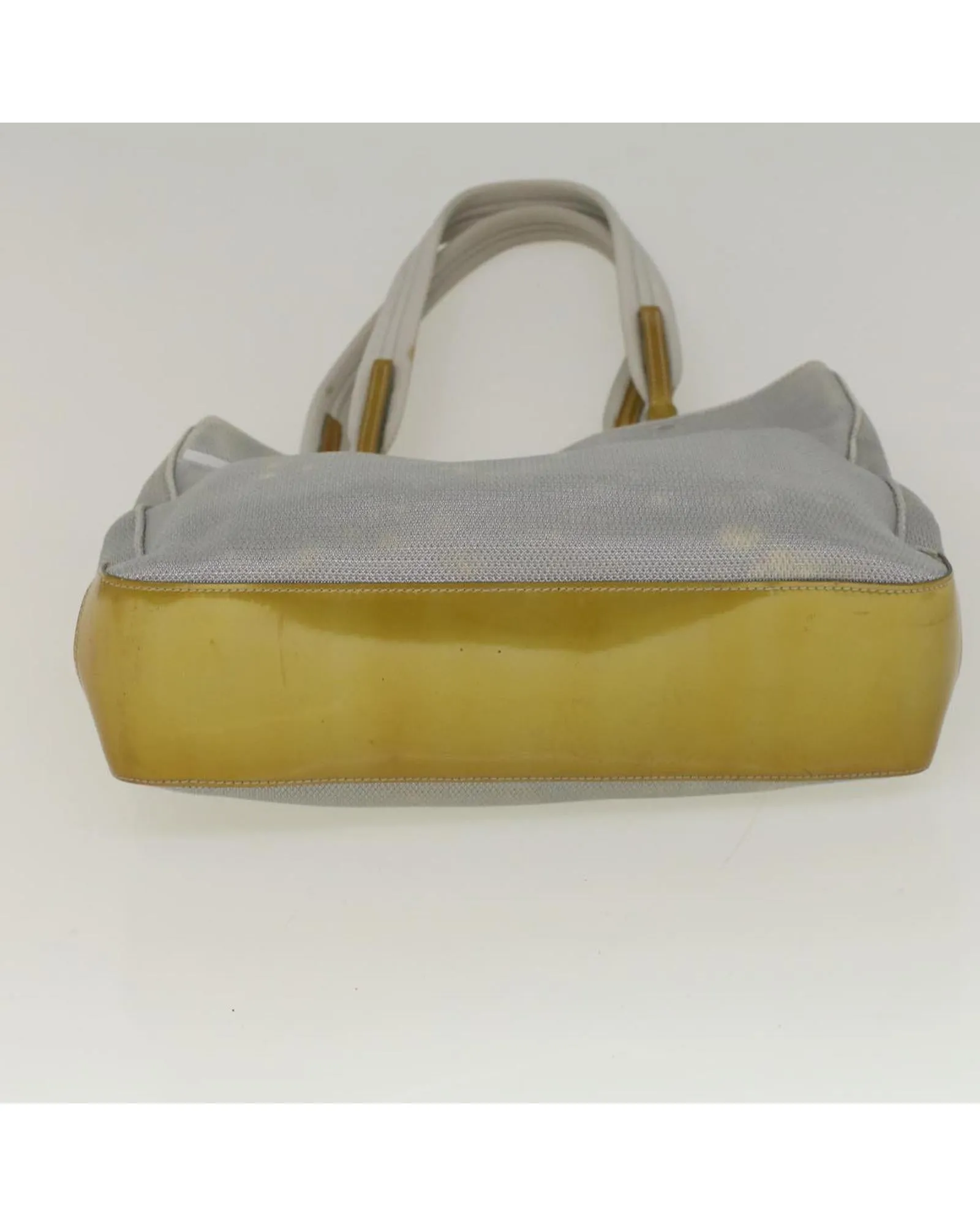 Enamel Gray Nylon Hand Bag with Gold Accents