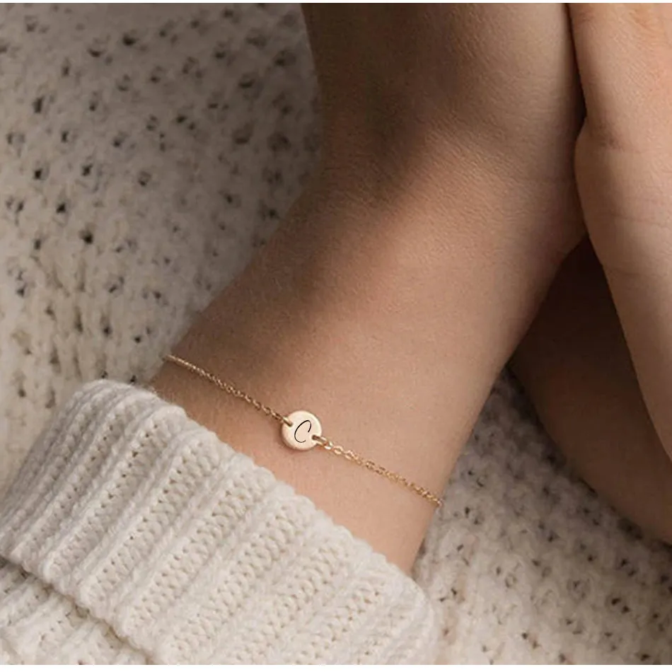 Engraved Initial Coin Bracelet