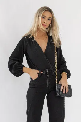 Everyday Plisse Black Wrap Bodysuit