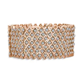 Fashion Wide Silver Rose Gold Plate Crystal Statement Stretch Bracelet