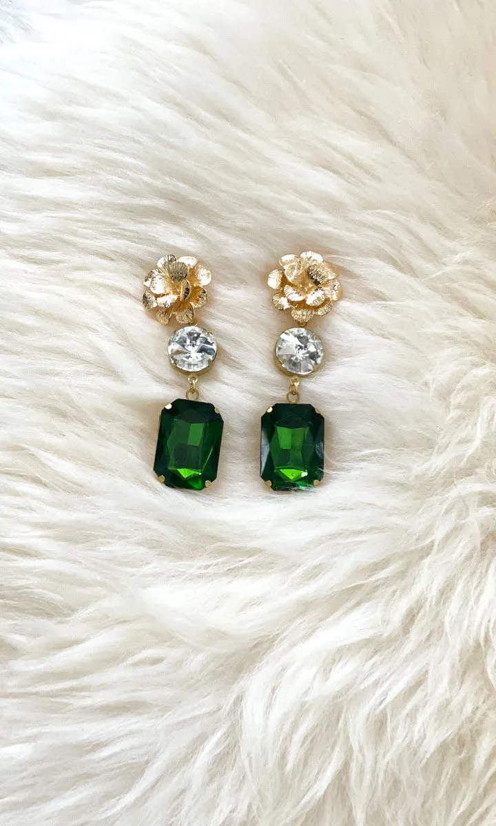 Fleur 2 Drop Earrings - Emerald Green